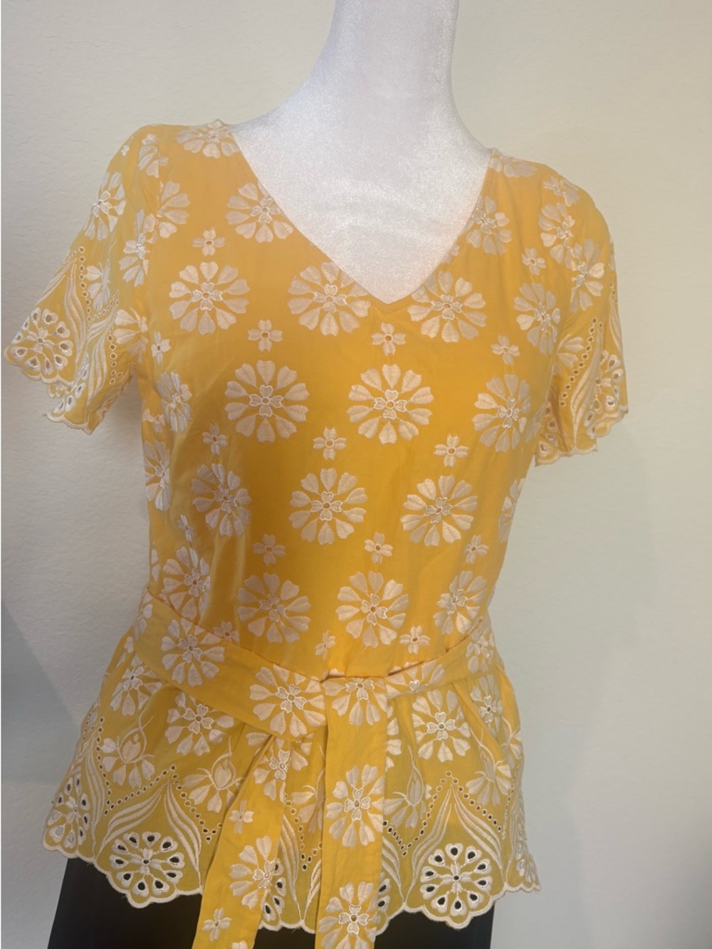 Talbots Yellow Embroidered Peplum Blouse
